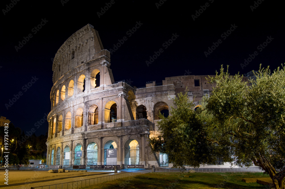 Rome's circus Coliseum, illuminated at night