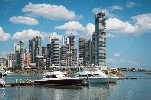 Panama city skyline and yacht boats docked on harbor © hanohiki