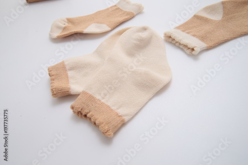 yellow sock close-up on isolated white background