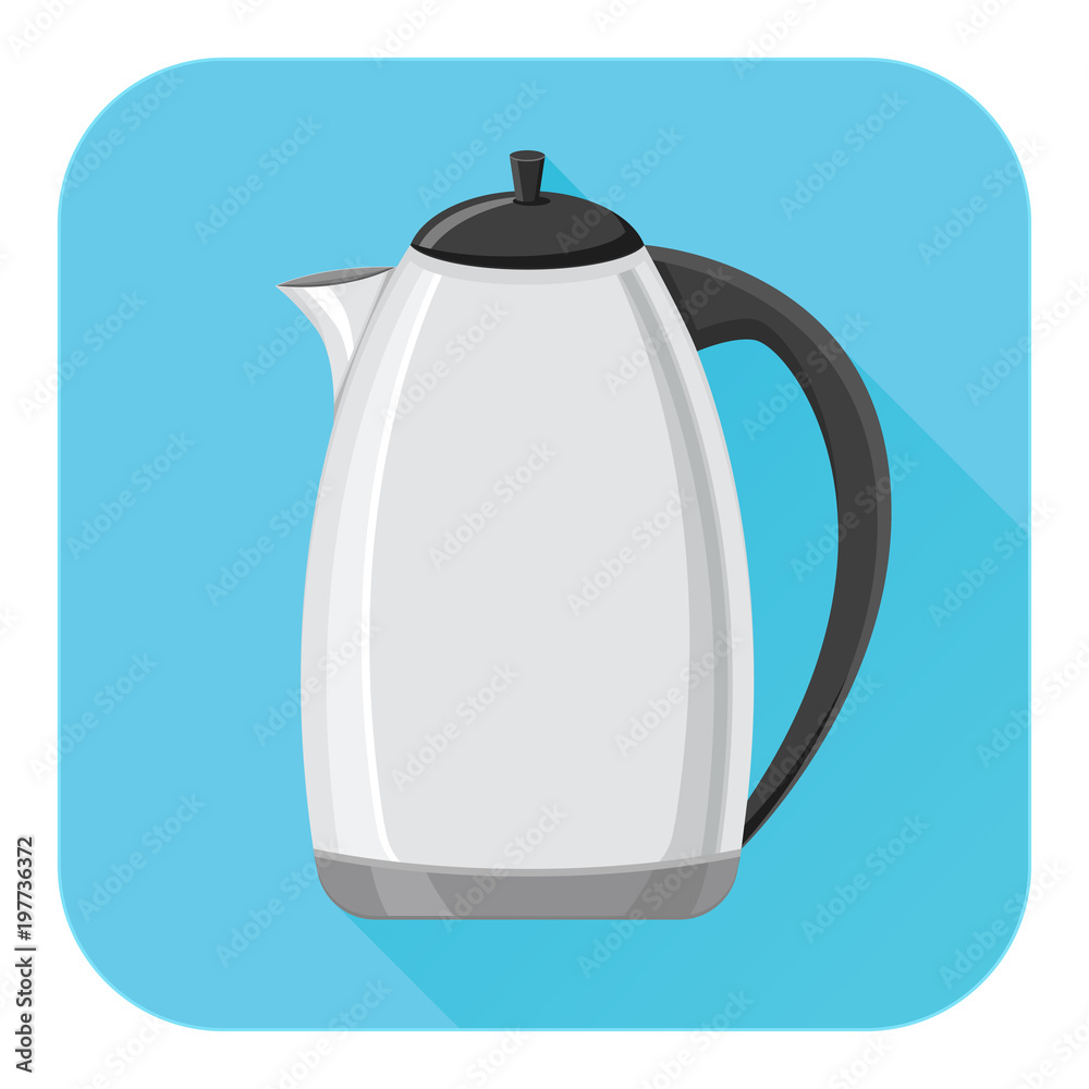 Kettle. Flat design. Blue square icon Kettle. Flat design. Blue square icon