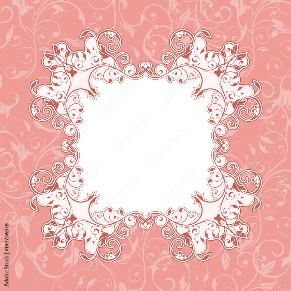 Pink floral background with frame