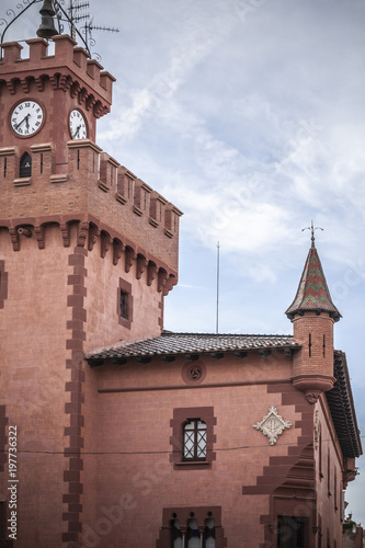 Artistic architecture,Can Modolell,ancient fortified defense tower.Viladecans,Catalonia,Spain.