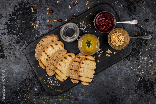 The chicken liver pate with bread and jam