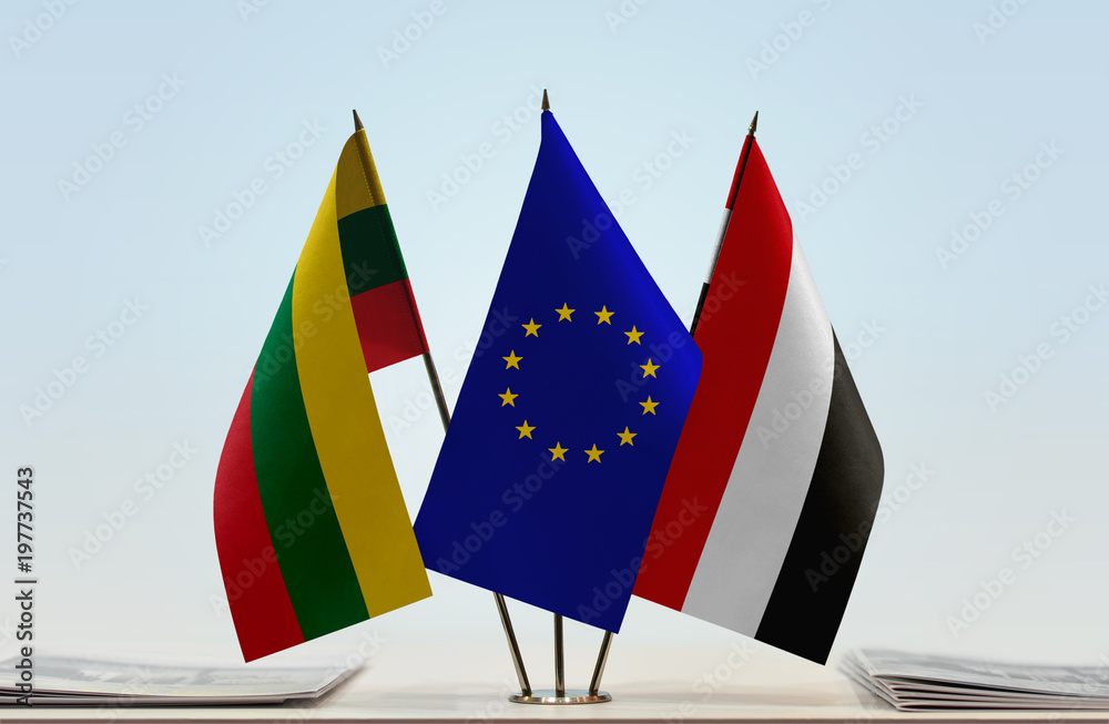 Flags of Lithuania European Union and Yemen