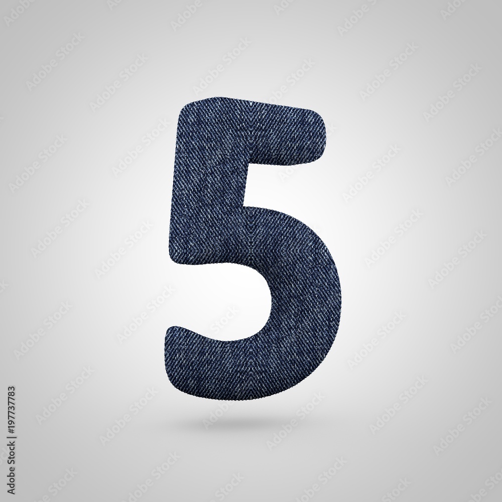 Jeans number 5 with blue denim texture isolated on white background. Jeans number 5 with blue denim texture isolated on white background.