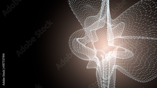 Molecule model with connected lines with dots on dark background. Medicine, technology, chemistry or science background. Scientific or medical background with molecules and atoms. 3d illustration.
