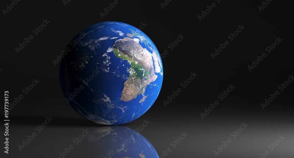 3D Rendering Of  High Detailed Earth Globe On Dark Studio With Reflective Surface The Elements Of This Image Furnished By NASA