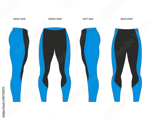 Mens Gym Legging Vector Template - 4 sided view