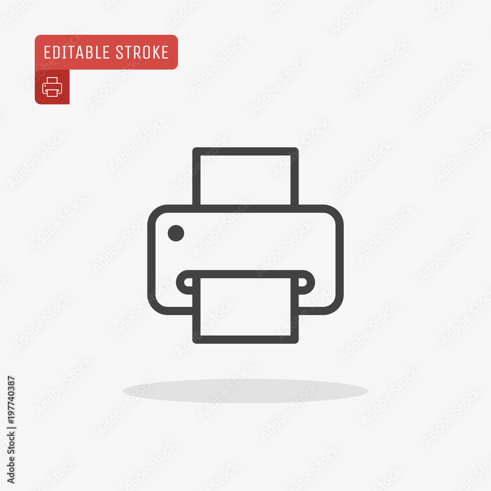 Outline printer icon isolated on grey background. Line fax symbol for website design, mobile application, ui. Editable stroke. Vector illustration.