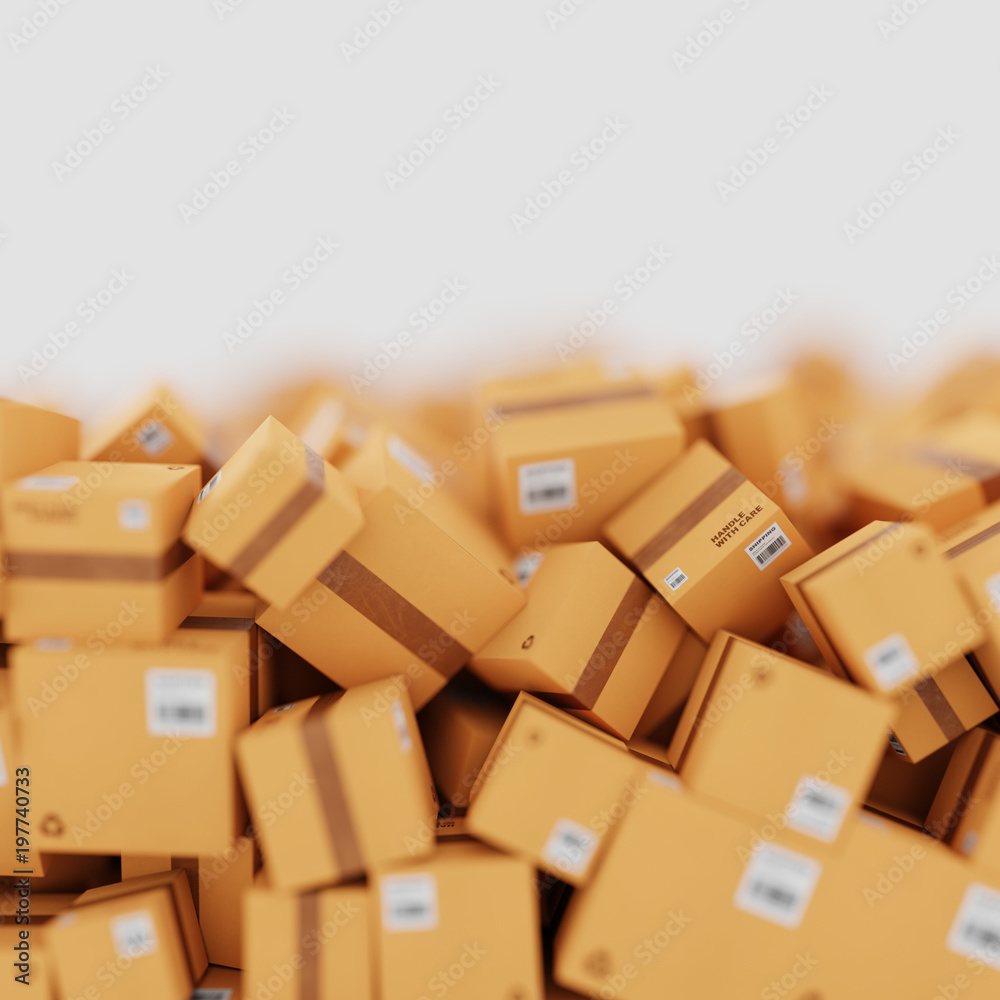 Fototapeta premium Infinite shipping boxes, transportation and logistics concept, original 3d rendering illustration