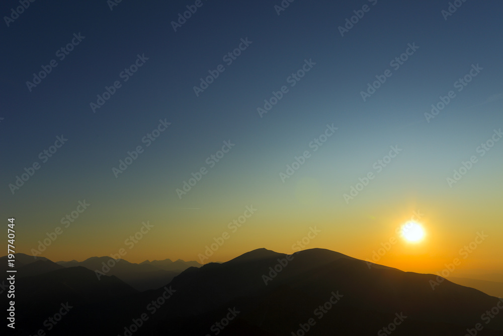 Poland, Tatra Mountains, Zakopane - sunset over Western Tatra Mountains range - Tomanowa Przelecz Pass and Tomanowy Wierch peak