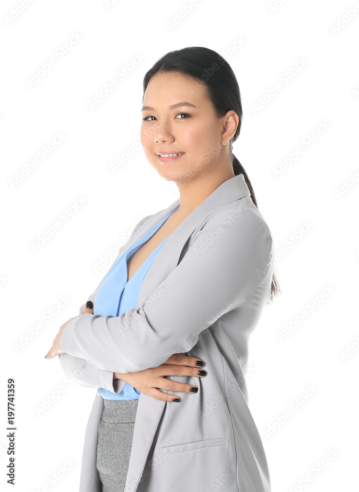 Successful business trainer with crossed arms on white background Successful business trainer with crossed arms on white background