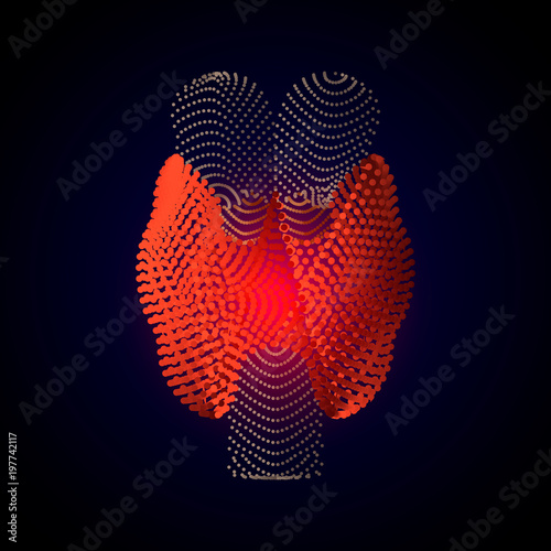 Vector isolated Thyroid with pain center. 3D human organ . vector illustration of Thyroid. Endocrine gland. Illness of the endocrine system. Thyroid nodes, autoimmune thyroiditis, diffuse toxic goiter
