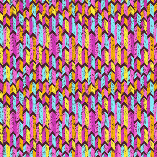 Tribal pattern. Ethnic print. Aztec. Abstract fabric. Cloth design. Style. Boho. Tie dye. Hippie. Colorful strokes. Seamless. Fashion. Stylish textile. Boho homespun. Hand drawn seamless vector.