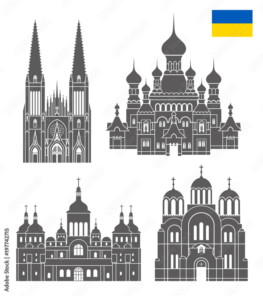 Ukraine set. Isolated Ukraine architecture on white background