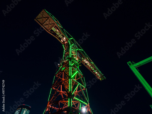 Illuminated crane at Toyosu, Tokyo, Japan photo