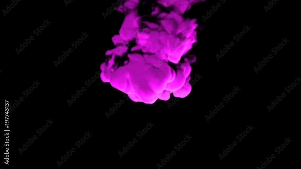 Abstract stylized Magenta ink drop in water on a black background for effects with Alpha channel matte. 3d render. voxel graphics. computer simulation V3 Abstract stylized Magenta ink drop in water on a black background for effects with Alpha channel matte. 3d render. voxel graphics. computer simulation V3