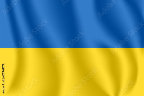 Flag of Ukraine. Realistic waving flag of Ukraine. Fabric textured flowing flag of Ukraine.