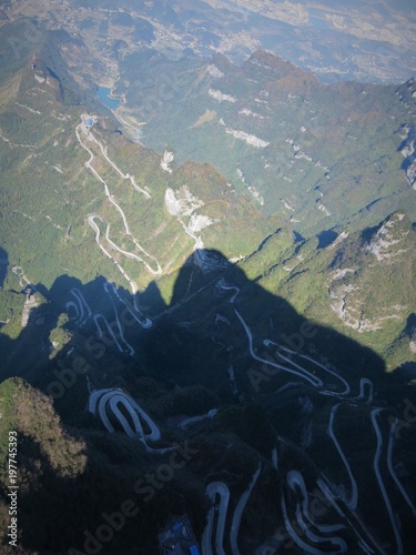 Mountain road with many curves in National park in China