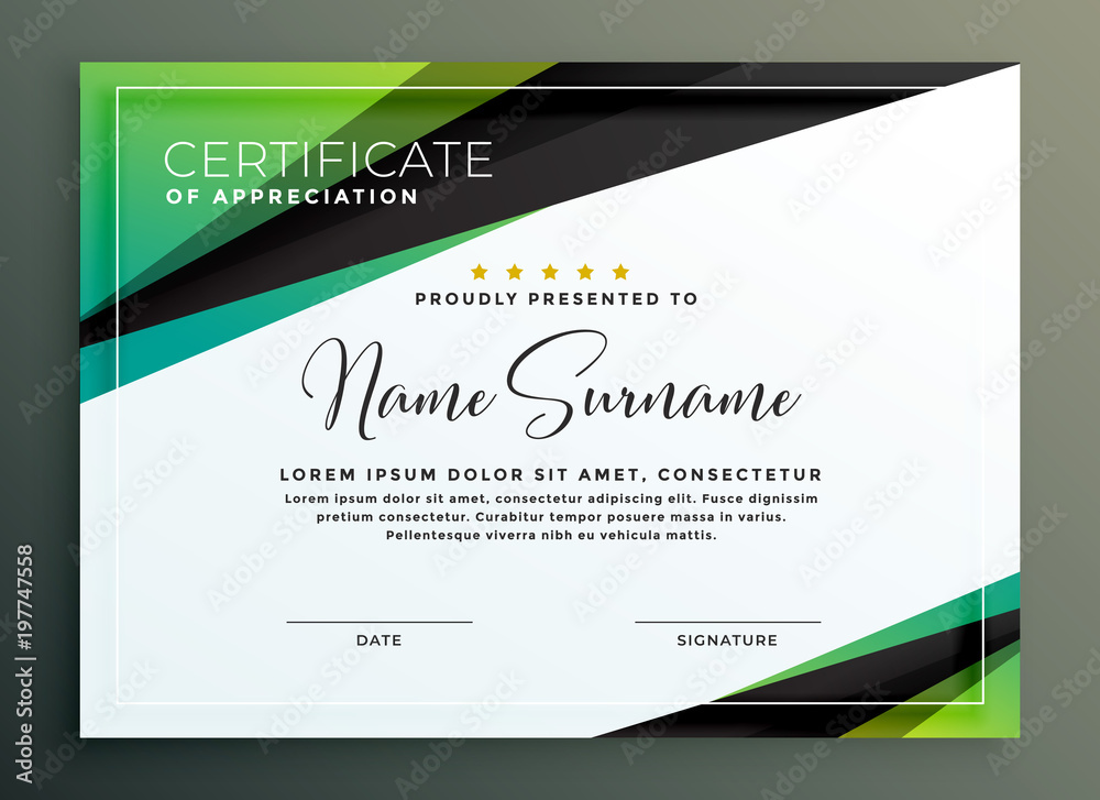 certificate template design in green black geometric shapes Stock ...