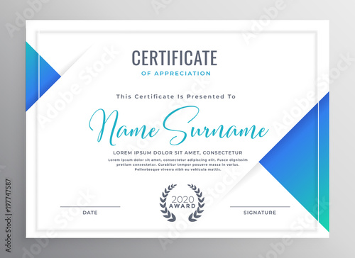 minimal blue triangle certificate template design