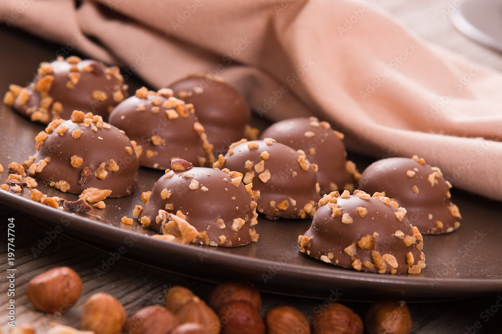 Chocolate truffles with caramel cream filling. Chocolate truffles with caramel cream filling.