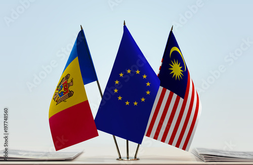 Flags of Moldova European Union and Malaysia