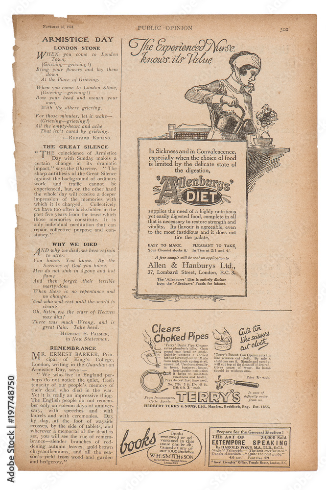 Obraz premium Newspaper page english text advertising pictures Vintage magazine