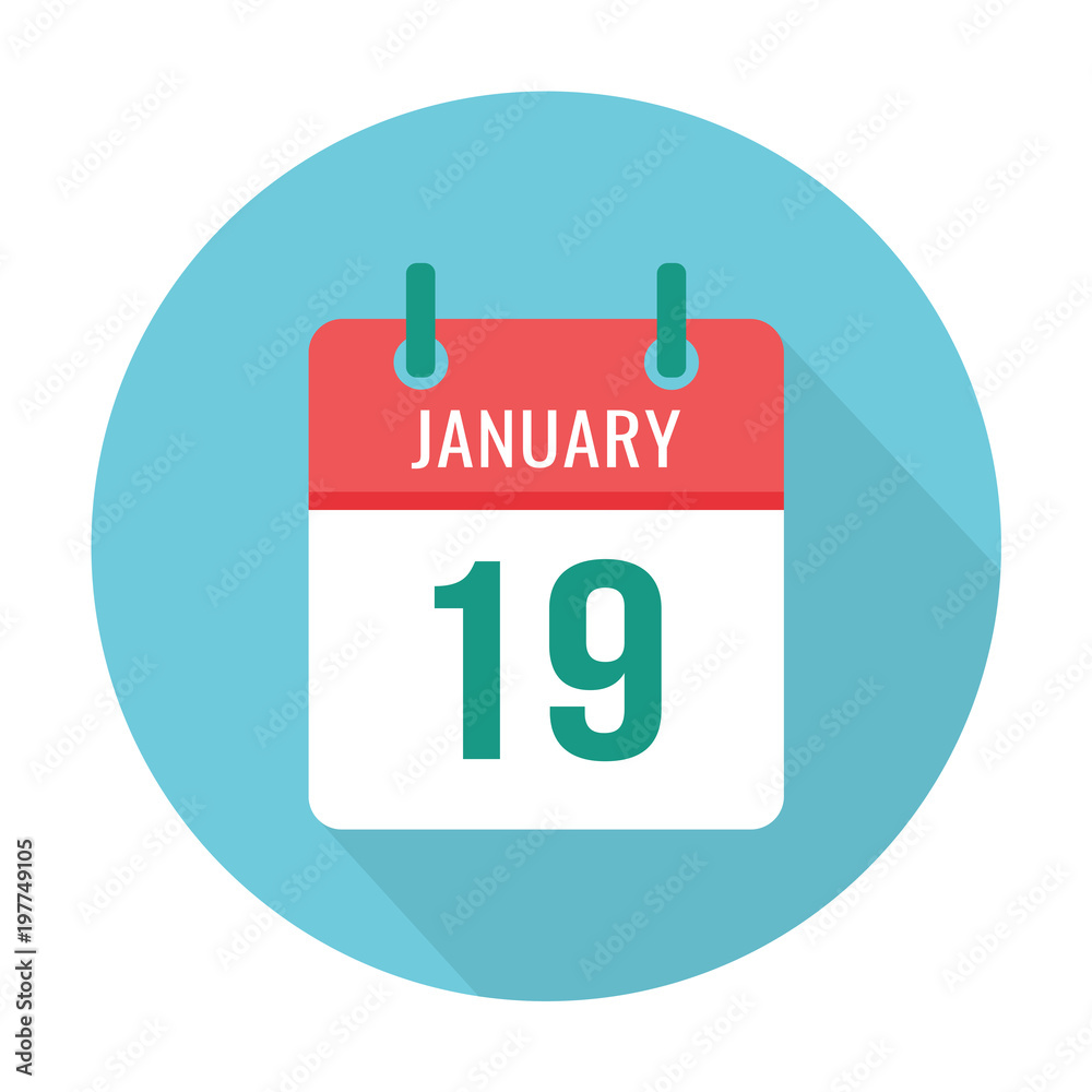 January 19 calendar flat icon reminder wall round blue and red holiday wedding birthday date event January 19 calendar flat icon reminder wall round blue and red holiday wedding birthday date event