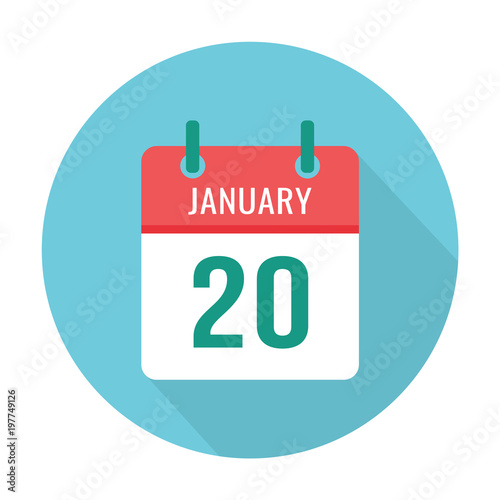 January 20 calendar flat icon reminder wall round blue and red holiday wedding birthday date event