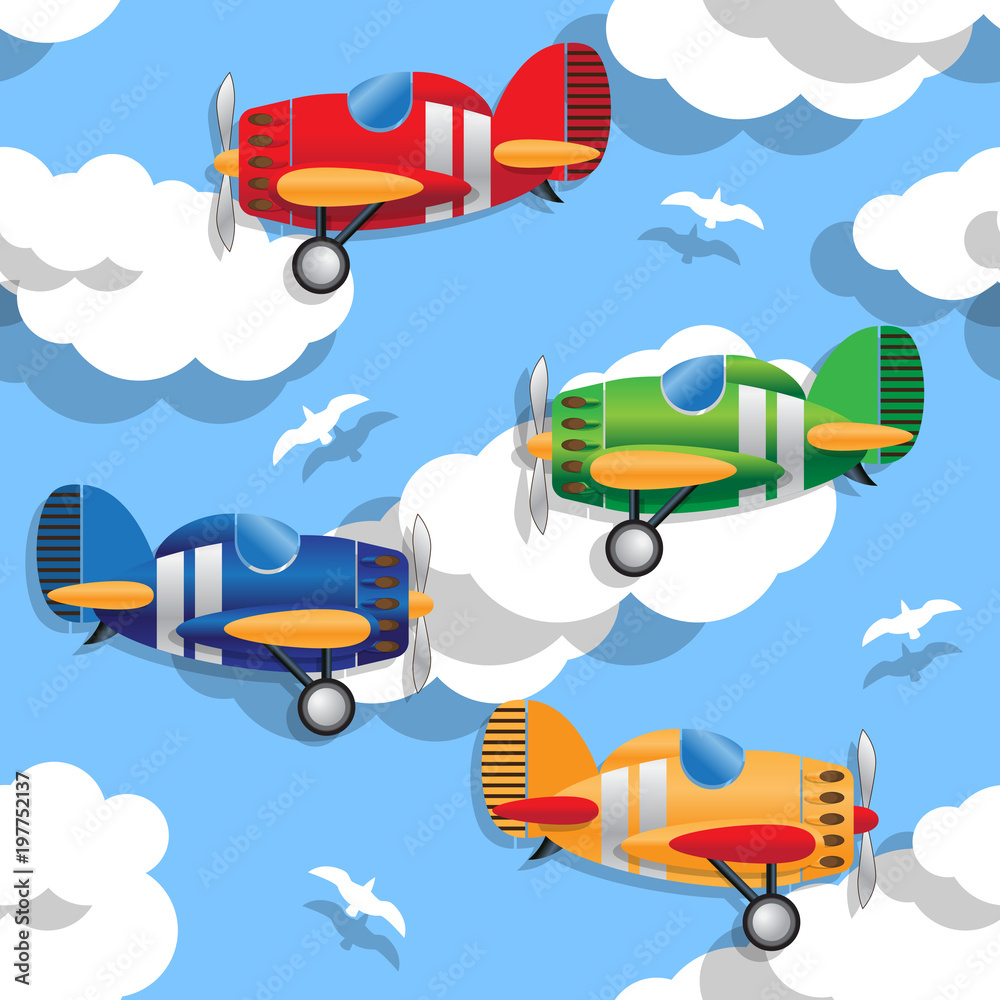 Aircraft in the sky. Seamless pattern. Vector illustration.