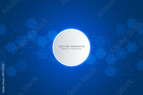 Abstract science background with hexagons and molecules.