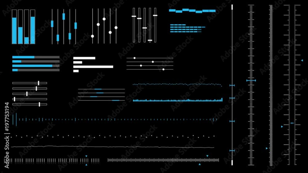 Set animation graphic futuristic HUD elements for user interface. Technological screen looped elements for broadcast, games, advertising, business.