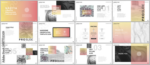 Minimal presentations, portfolio templates. Blue elements on a white background. Brochure cover vector design. Presentation slides for flyer, leaflet, brochure, report, marketing, advertising, banner