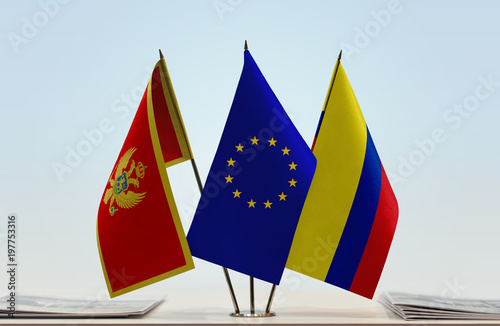 Flags of Montenegro European Union and Colombia
