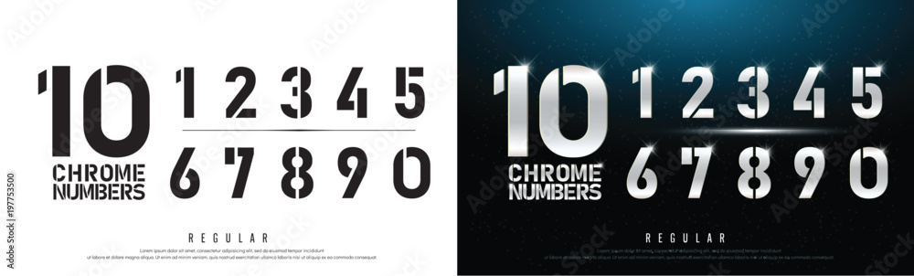 Technology alphabet silver numbers metallic and effect designs for logo, Poster. Exclusive Chrome Number Letters Typography regular font digital and sport concept. vector illustration