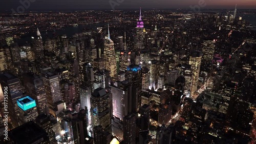 New York City aerial view of Midtown and Lower Manhattan at night, from 8th Ave by Times Square photo