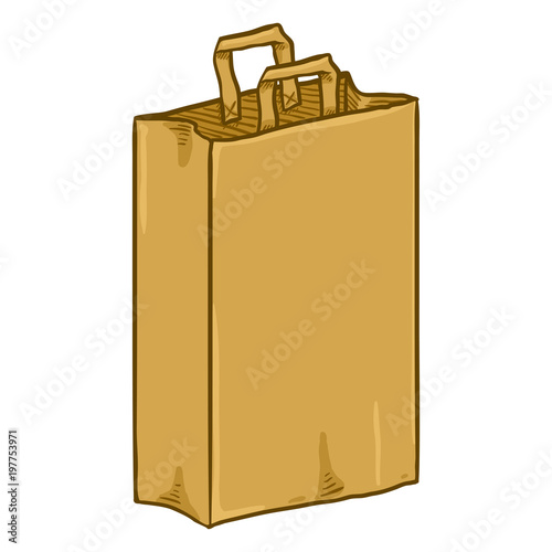 Vector Cartoon Brown Paper Bag with Handles