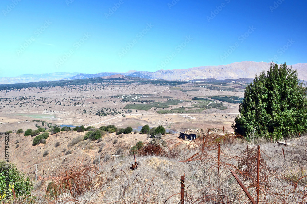 View of the Golan heights from mount Bental. Border between Israel and Syria