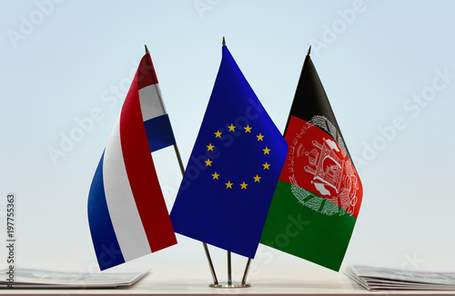 Flags of Netherlands European Union and Afghanistan