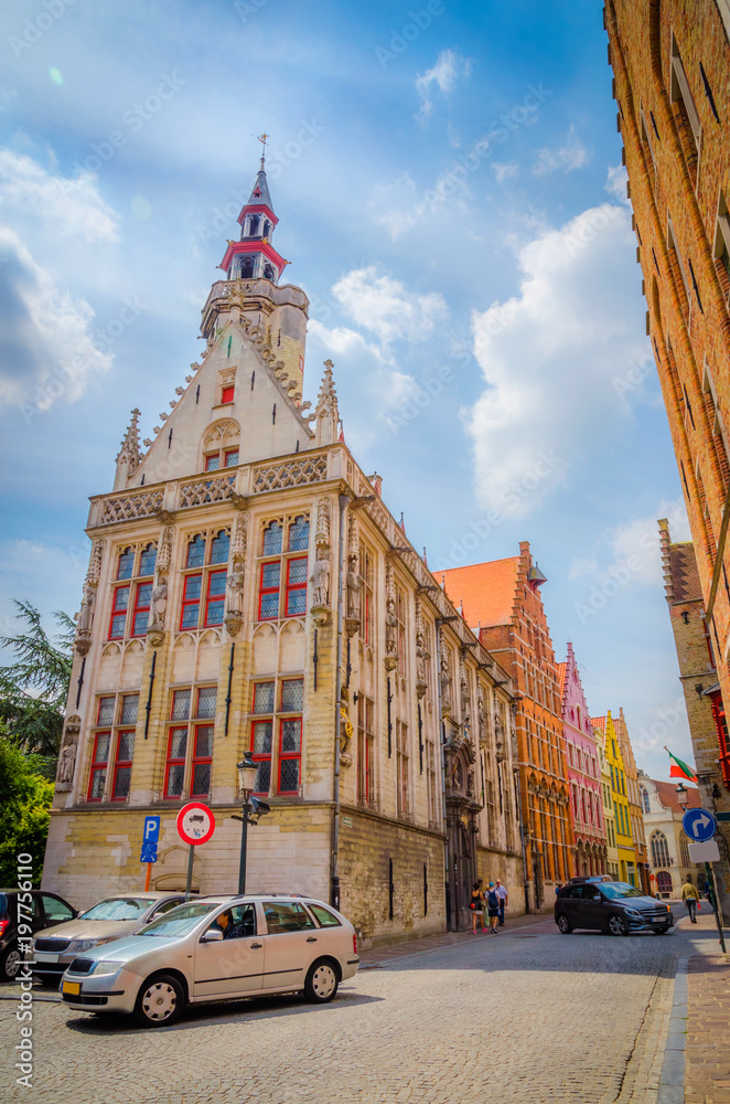 Beautiful narrow streets and traditional houses in the old town of Bruges (Brugge), Belgium