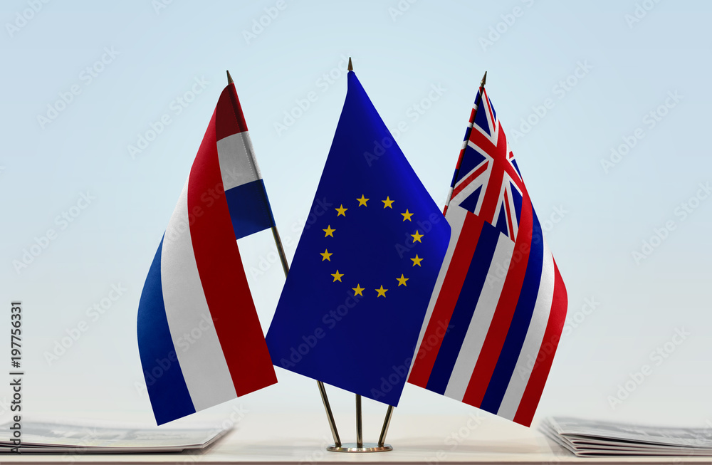 Flags of Netherlands European Union and Hawaii