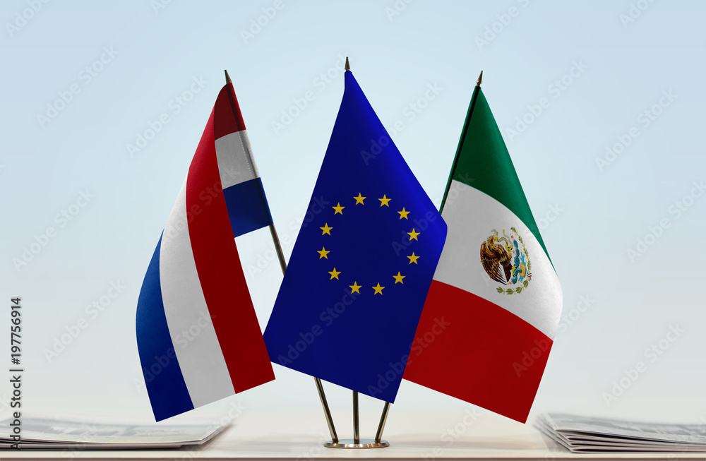 Flags of Netherlands European Union and Mexico