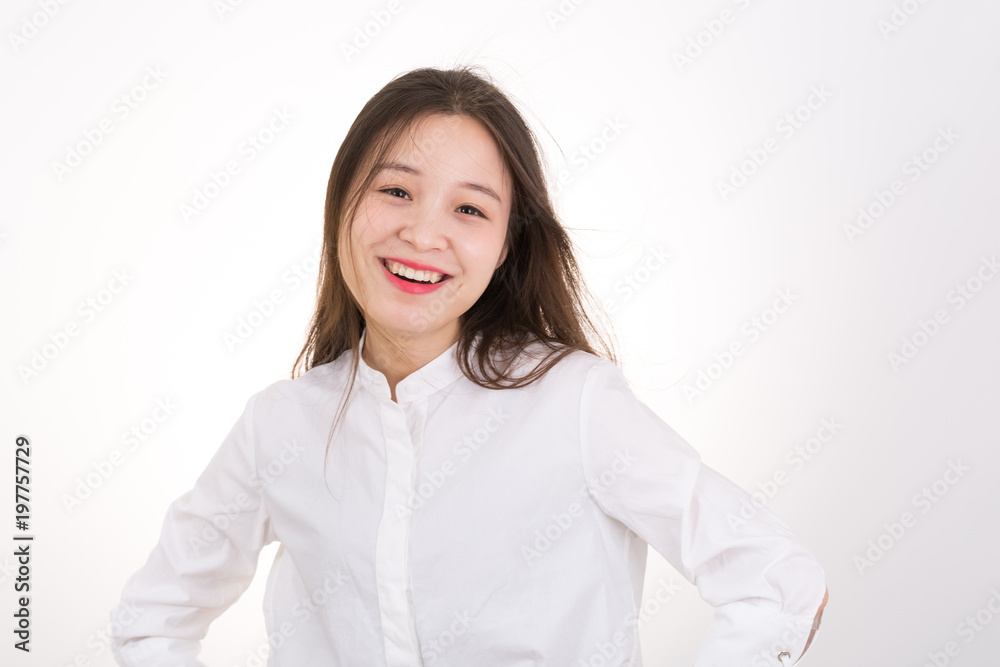 Portrait of Beautiful Business Woman Wearing White Shirt. Smiling Young Asian Business Woman. Portrait of Beautiful Business Woman Wearing White Shirt. Smiling Young Asian Business Woman.