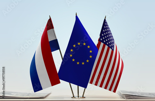 Flags of Netherlands European Union and USA