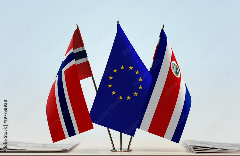 Flags of Norway European Union and Costa Rica