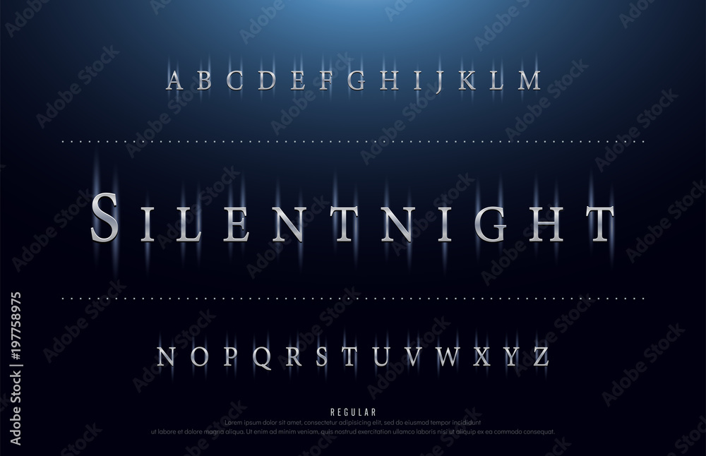 Science movie font with lighting effect on night background. technology, sci-fi alphabet glowing letters. vector illustration - obrazy, fototapety, plakaty 