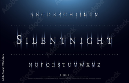 Science movie font with lighting effect on night background. technology, sci-fi alphabet glowing letters. vector illustration photo