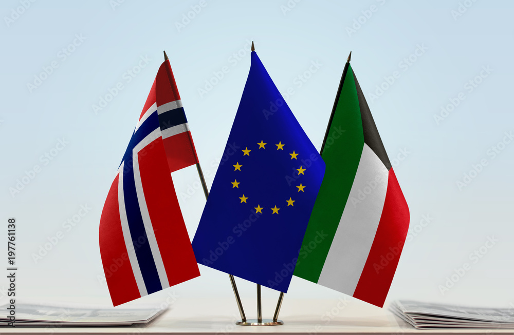 Flags of Norway European Union and Kuwait