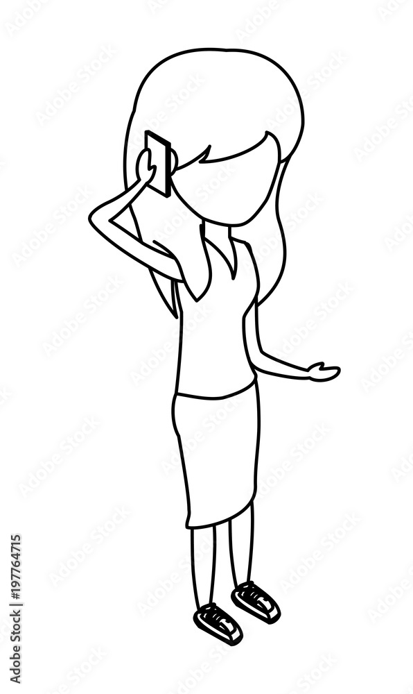 Woman standing and Talking on Cellphone over white background, vector illustration Woman standing and Talking on Cellphone over white background, vector illustration